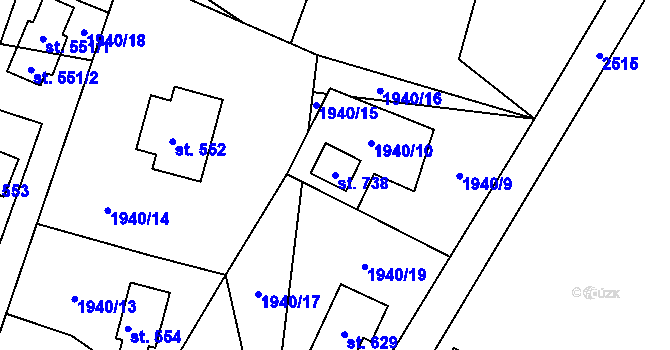 Parcela st. 738 v KÚ Horní Lomná, Katastrální mapa