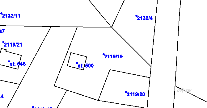 Parcela st. 2119/19 v KÚ Horní Lomná, Katastrální mapa