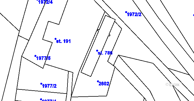 Parcela st. 786 v KÚ Horní Lomná, Katastrální mapa