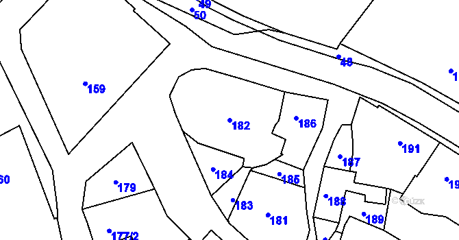 Parcela st. 182 v KÚ Horní Loučky, Katastrální mapa
