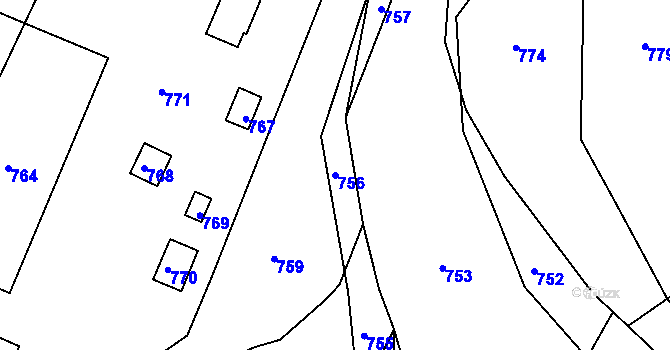 Parcela st. 756 v KÚ Horní Loučky, Katastrální mapa