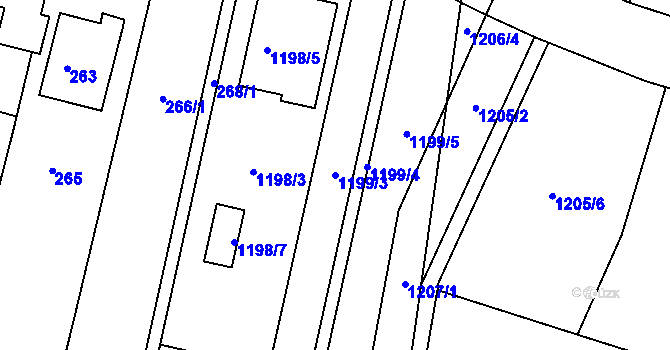 Parcela st. 1199/3 v KÚ Horní Loučky, Katastrální mapa