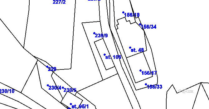 Parcela st. 106 v KÚ Skryje, Katastrální mapa