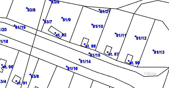 Parcela st. 88 v KÚ Újezd u Tišnova, Katastrální mapa