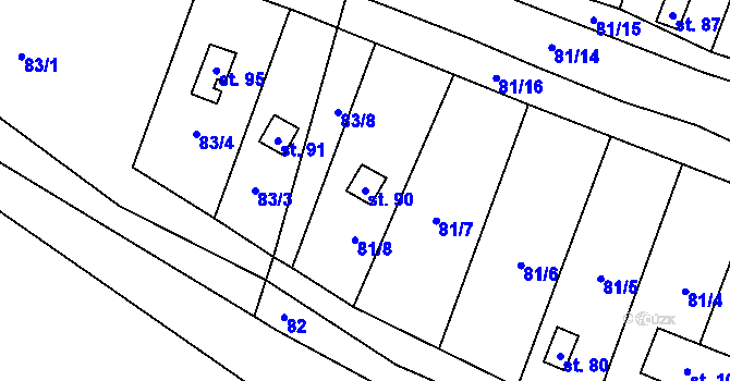 Parcela st. 90 v KÚ Újezd u Tišnova, Katastrální mapa
