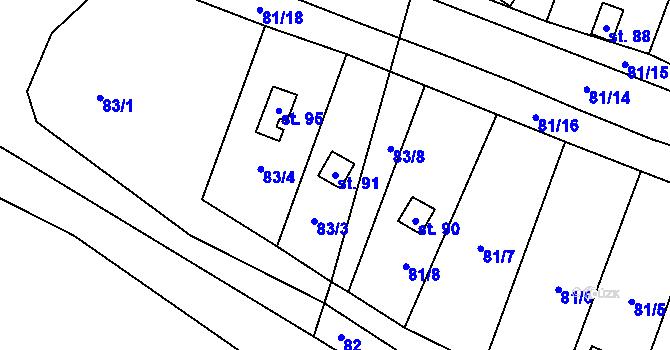 Parcela st. 91 v KÚ Újezd u Tišnova, Katastrální mapa