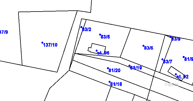 Parcela st. 96 v KÚ Újezd u Tišnova, Katastrální mapa