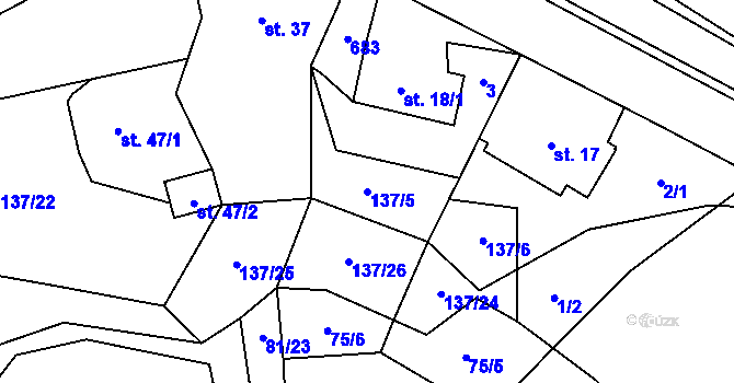 Parcela st. 137/5 v KÚ Újezd u Tišnova, Katastrální mapa