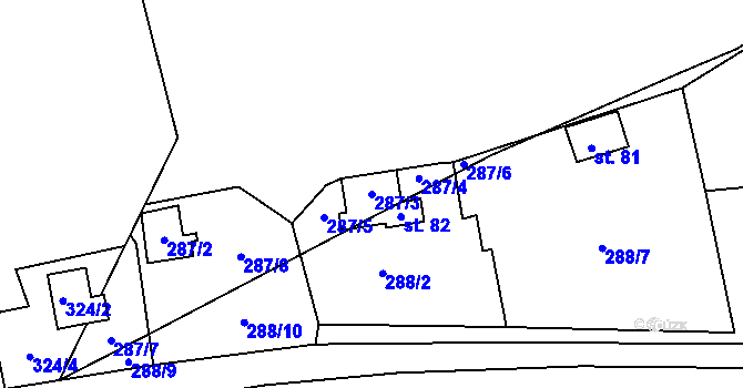 Parcela st. 287/3 v KÚ Újezd u Tišnova, Katastrální mapa