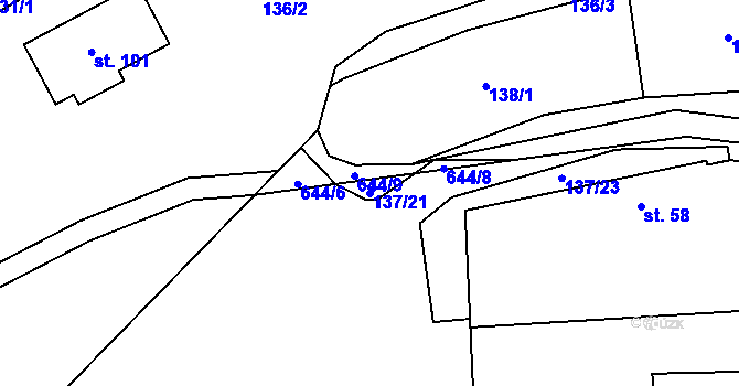 Parcela st. 137/21 v KÚ Újezd u Tišnova, Katastrální mapa