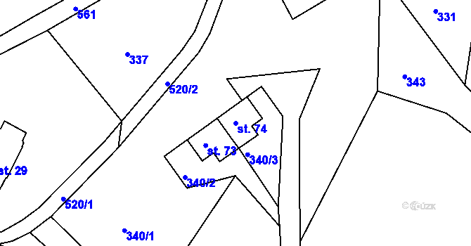 Parcela st. 74 v KÚ Dolní Albeřice, Katastrální mapa