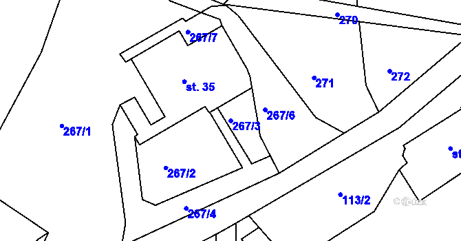 Parcela st. 267/3 v KÚ Dolní Lysečiny, Katastrální mapa