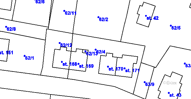 Parcela st. 62/4 v KÚ Dobřečov, Katastrální mapa