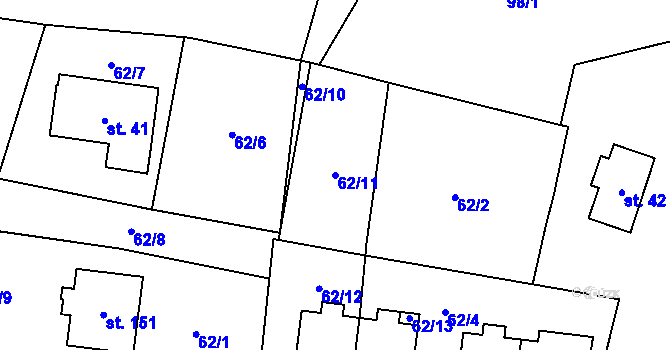 Parcela st. 62/11 v KÚ Dobřečov, Katastrální mapa
