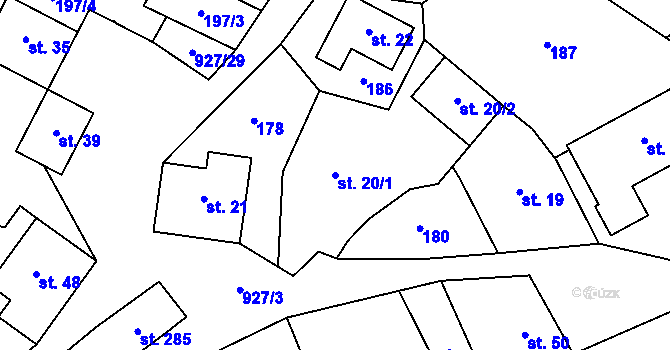 Parcela st. 20/1 v KÚ Horní Město, Katastrální mapa