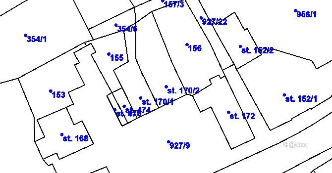 Parcela st. 170/2 v KÚ Horní Město, Katastrální mapa