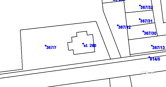 Parcela st. 280 v KÚ Horní Město, Katastrální mapa