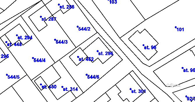 Parcela st. 296 v KÚ Horní Město, Katastrální mapa