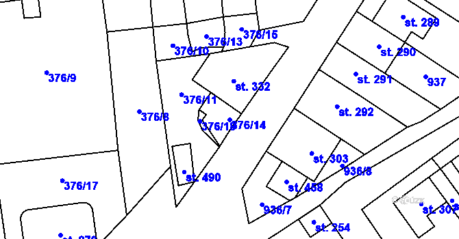 Parcela st. 376/14 v KÚ Horní Město, Katastrální mapa