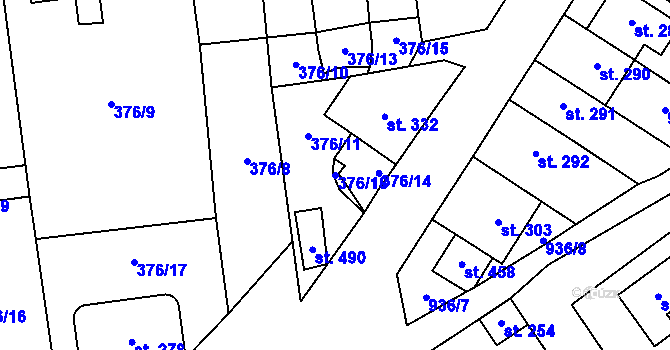 Parcela st. 376/18 v KÚ Horní Město, Katastrální mapa