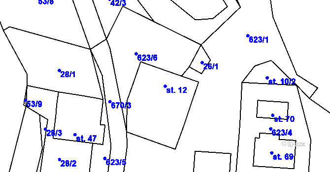 Parcela st. 12 v KÚ Horní Meziříčko, Katastrální mapa