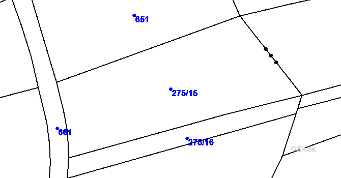 Parcela st. 275/15 v KÚ Horní Meziříčko, Katastrální mapa