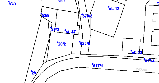 Parcela st. 623/5 v KÚ Horní Meziříčko, Katastrální mapa