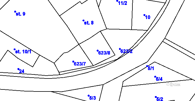 Parcela st. 623/8 v KÚ Horní Meziříčko, Katastrální mapa