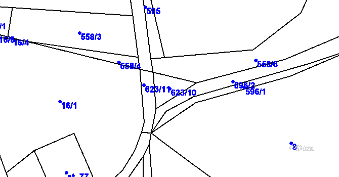 Parcela st. 623/10 v KÚ Horní Meziříčko, Katastrální mapa