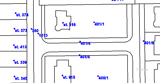 Parcela st. 401/4 v KÚ Horní Moštěnice, Katastrální mapa
