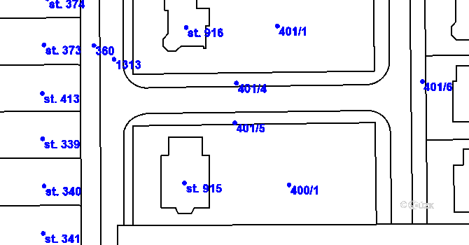 Parcela st. 401/5 v KÚ Horní Moštěnice, Katastrální mapa