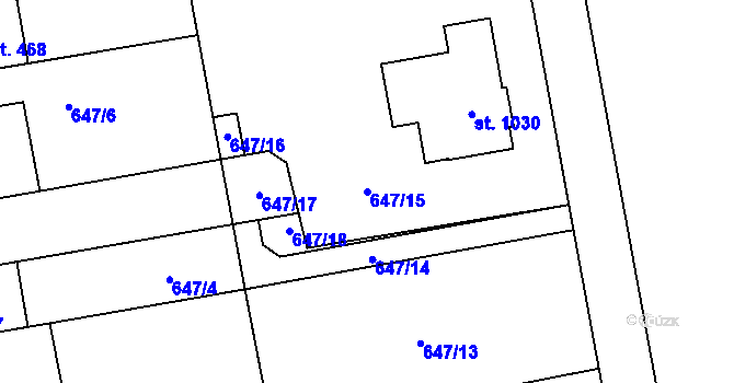 Parcela st. 647/15 v KÚ Horní Moštěnice, Katastrální mapa