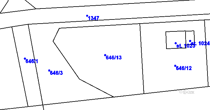 Parcela st. 646/13 v KÚ Horní Moštěnice, Katastrální mapa