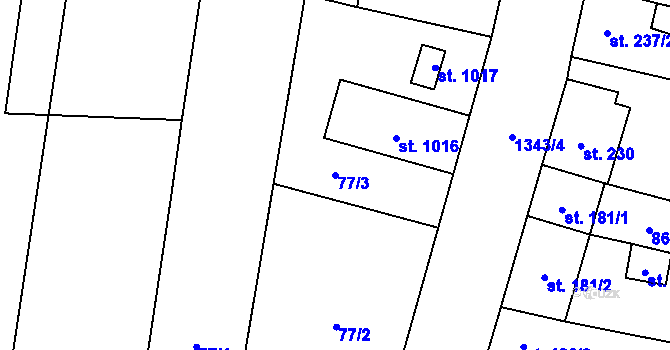 Parcela st. 77/3 v KÚ Horní Moštěnice, Katastrální mapa