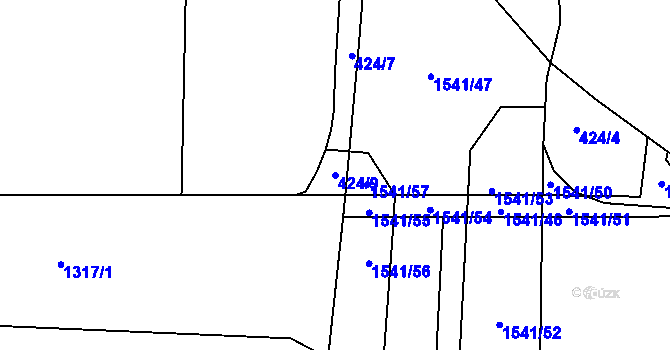 Parcela st. 424/9 v KÚ Horní Moštěnice, Katastrální mapa