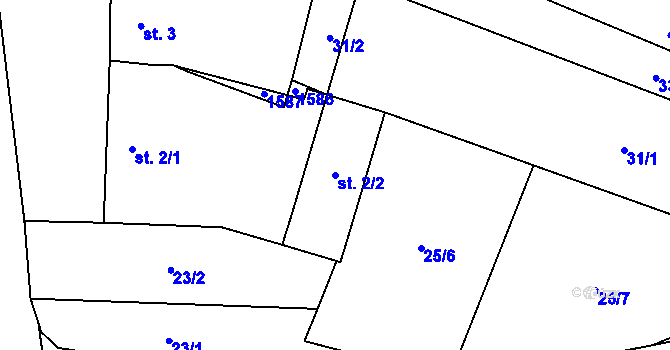 Parcela st. 2/2 v KÚ Horní Moštěnice, Katastrální mapa