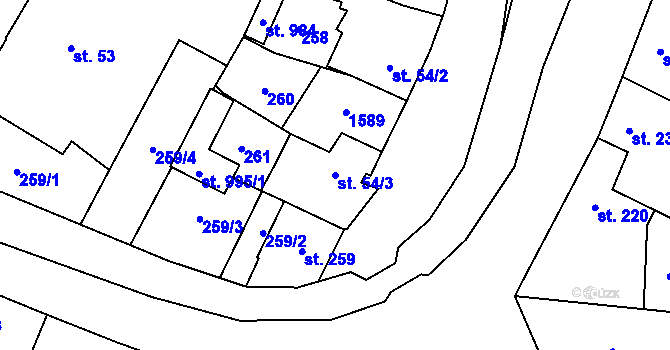 Parcela st. 54/3 v KÚ Horní Moštěnice, Katastrální mapa