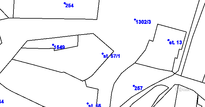 Parcela st. 57/1 v KÚ Horní Moštěnice, Katastrální mapa