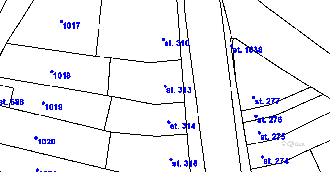 Parcela st. 313 v KÚ Horní Moštěnice, Katastrální mapa