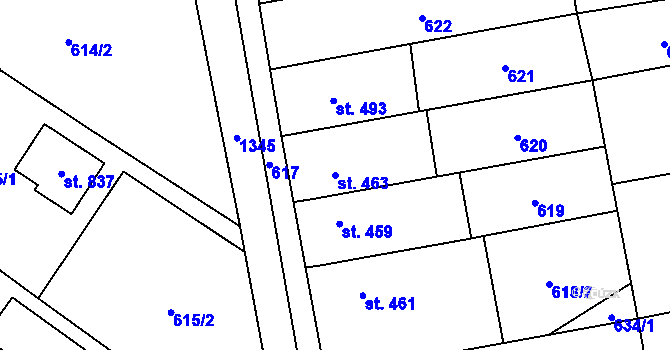 Parcela st. 463 v KÚ Horní Moštěnice, Katastrální mapa