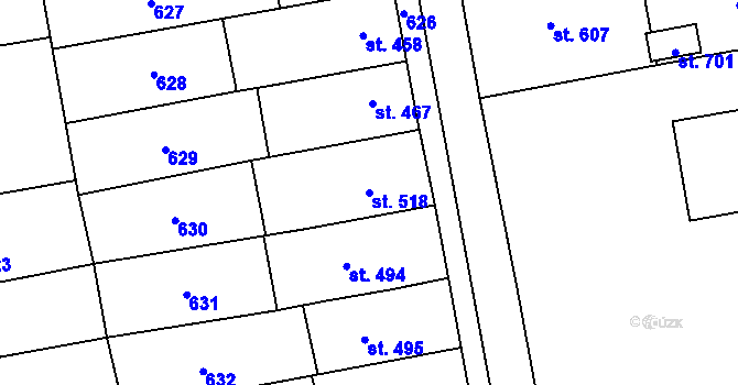 Parcela st. 518 v KÚ Horní Moštěnice, Katastrální mapa