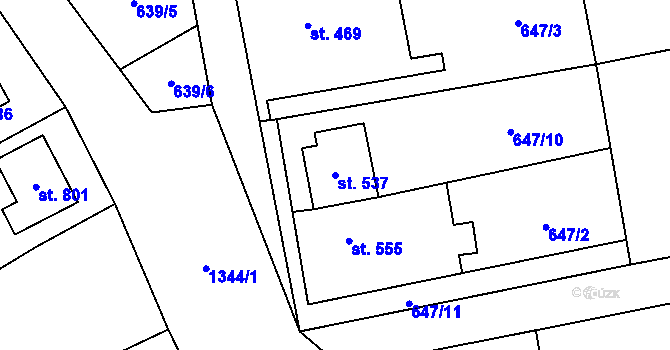 Parcela st. 537 v KÚ Horní Moštěnice, Katastrální mapa