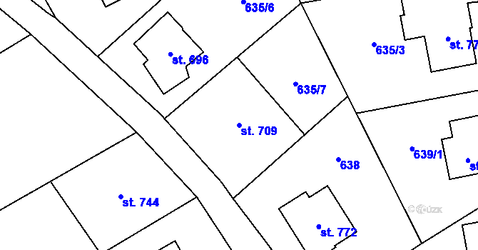 Parcela st. 709 v KÚ Horní Moštěnice, Katastrální mapa