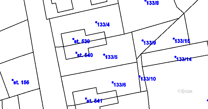 Parcela st. 133/5 v KÚ Horní Moštěnice, Katastrální mapa