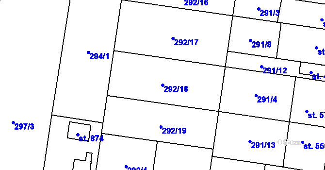 Parcela st. 292/18 v KÚ Horní Moštěnice, Katastrální mapa