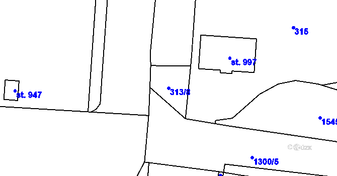 Parcela st. 313/8 v KÚ Horní Moštěnice, Katastrální mapa
