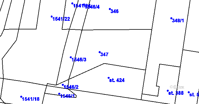 Parcela st. 347 v KÚ Horní Moštěnice, Katastrální mapa