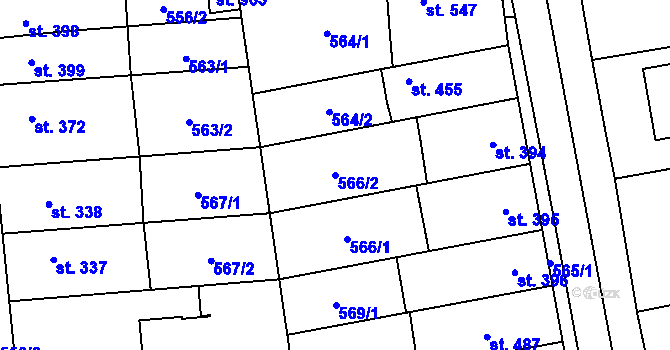 Parcela st. 566/2 v KÚ Horní Moštěnice, Katastrální mapa