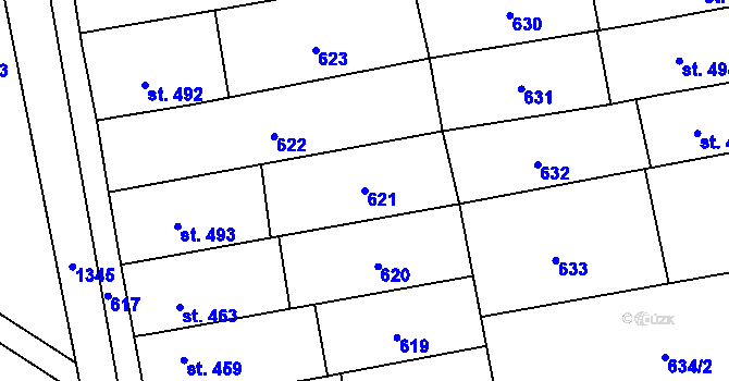 Parcela st. 621 v KÚ Horní Moštěnice, Katastrální mapa