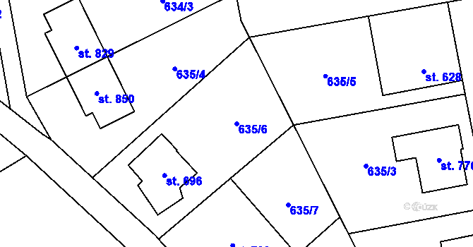 Parcela st. 635/6 v KÚ Horní Moštěnice, Katastrální mapa